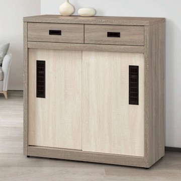 文創集 卡夫雙色3.5尺推門二抽鞋櫃-106x40x113cm免組