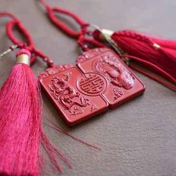 硃砂龍鳳牌 情侶掛飾 婚慶贈禮信物 日常佩戴好寓意