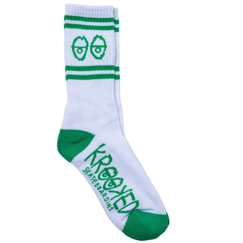 KROOKED 57023043C-WHT EYES SOCKS 中筒襪 / 小腿襪 (綠白色)