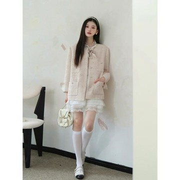 且可ChillCozy 夏末香頌 特種亮片紗/蝴蝶紗混紡長袖小香風外套女