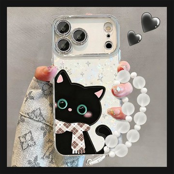 可愛黑貓手鍊適用蘋果18promax手機殼iphone16新女款17卡通15全包