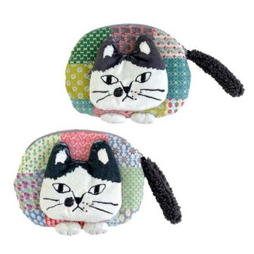 【Kusuguru Japan】日本眼鏡貓 零錢包 立體貓尾巴小碎花格子小物收納包 -Matilda-san款