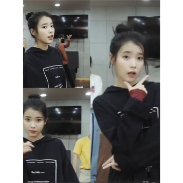 IU李知恩明星同款MV練習室韓版條紋字母印花寬松長袖連帽打底衛衣