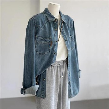【米蘭精品】牛仔外套長袖襯衫-復古休閒春秋丹寧女外套74km42