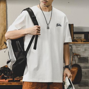 杰雷諾男裝三本針圓領 T恤男短袖夏季美式山系重磅純棉潮牌體恤男