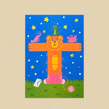 熊的''ㄒ''/共學明信片/注音符號/孔版印刷