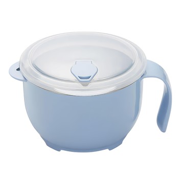 304不鏽鋼瀝水泡麵碗組900ml+兩用叉勺 天藍色  1組