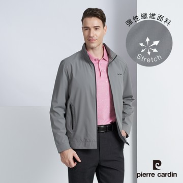 【pierre cardin 皮爾卡登】男款 彈性混紡都會休閒素色立領薄夾克外套-灰綠色 (5225667-47)