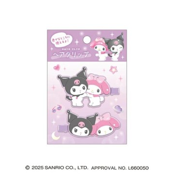小禮堂 Sanrio 三麗鷗 美樂蒂 酷洛米 壓克力造型髮夾2入組 (粉紫貼臉款)