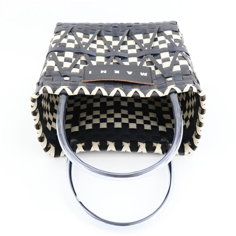 マルニ ストロー ハンドバッグ 黒ストロー マルニ バッグ Marni Market ステンシルバッグ ブラック