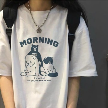 G201 CU🇰🇷現貨秒出🔥動物集結🐶韓國設計款簡約基本寬鬆百搭休閒短袖圓領T恤上衣/大學T