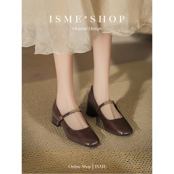 一字帶久顯瘦女鞋新款穿不累腳女淺口單鞋粗跟方頭瑪麗珍上班OL禮