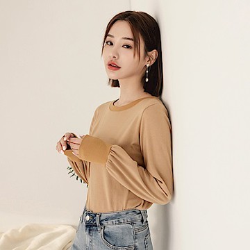 撞色拋袖圓領上衣-OB大尺碼
