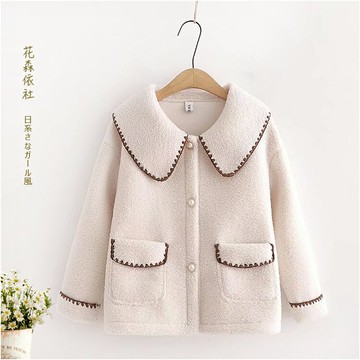 少女秋冬裝甜美娃娃領羊羔絨外套女2021韓版寬松洋氣短款上衣百搭