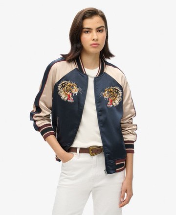Superdry Women's Women's Vintage Embroidered Sukajan Jacket Navy / Eclipse Navy - Size: 14 Size: 10