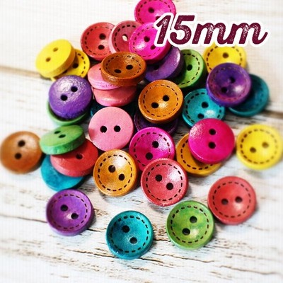 ウッドボタン カラフルステッチ 15mm ミックス30個 ab-235