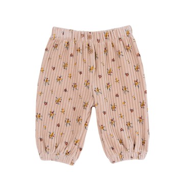 夢幻花朵-粗條絨滿版花朵縮口長褲