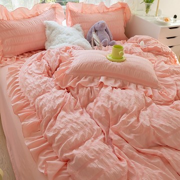 韓式公主風床上用品四件套夏季春秋床單被套仙女生水洗棉裸睡被罩