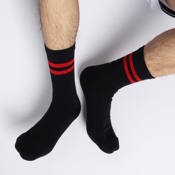 冬季襪男 中筒襪純棉防臭全棉潮流黑色潮牌運動襪吸汗透氣條紋3雙