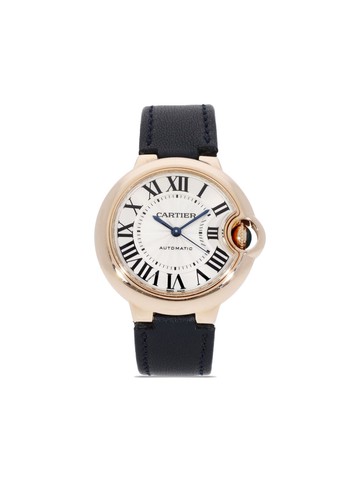 Cartier - 2016 pre-owned Ballon Bleu 34mm - unisex - Calf Leather/Sapphire Glass/Rose Gold - One Size - Silver