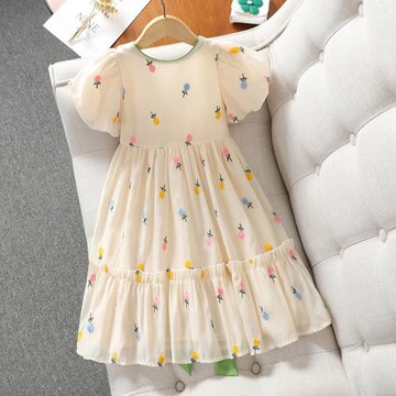 女童碎花連衣裙夏季2025新款長裙兒童泡泡袖裙子中大童公主裙夏裝