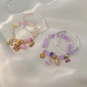 清新水晶手鏈簡約森系花朵手鐲學生韓版百搭閨蜜少女心手鏈飾品女