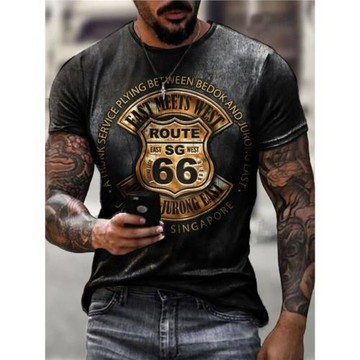 Minimalist 3D printed round casual T-shirt 簡約3D印花圓領T恤