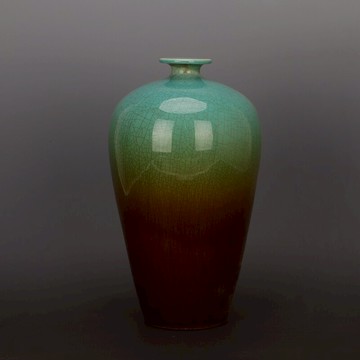 景德鎮窯變綠釉拼色石榴瓶 全手工開片瓷器家居軟裝客廳收藏擺件