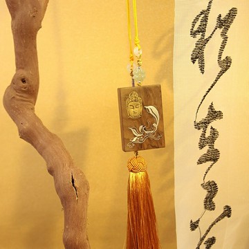 現貨+預購 汽車掛飾車內吊墜-金絲楠木鑲銀悟佛汽車內飾74if84【獨家進口】【米蘭精品】