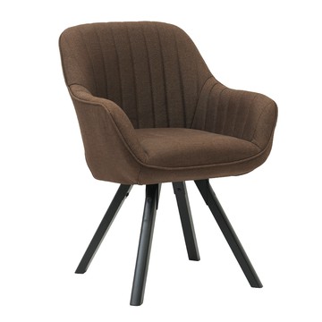 E-home Liam萊恩姆直紋布面實木腳旋轉餐椅-兩色可選棕色