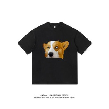 柯基狗狗白眼小眾設計感美式重磅純棉短袖T恤衫男裝夏季寬松穿搭
