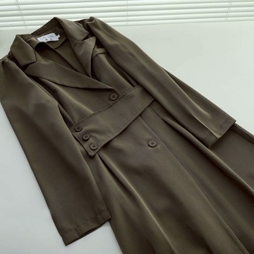 新款秋裝法式薄款顯瘦設計感長裙西裝翻領收腰小眾仙女連衣裙