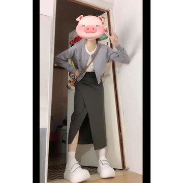 法式氣質開叉灰色高腰a字半身裙女秋季中長款百搭遮胯直筒包臀裙