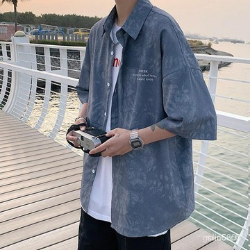 紮染襯衫男 短袖男夏季 港風寬鬆五分袖 情侶裝 半袖外套男女 襯衫  花襯衫 外套 情侶襯衫 五分襯衫 上衣 男襯衫