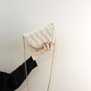 法國MK半圓馬鞍包女2025新款高級感真皮菱格鏈條包百搭單肩斜挎包