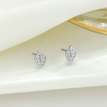 Sweet Air  通體純銀 S925純銀 全純銀 Y2378 小巧迷你 水鑽葉子耳環 防過敏養耳純銀耳針 睡覺不用摘