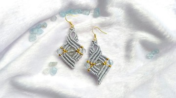 E001-手工編織冰裂珠耳環 優雅灰