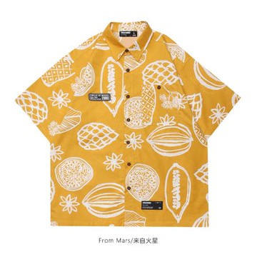 From Mars 菠蘿味的夏天 趣味涂鴉設計感潮牌ins休閑度假短袖襯衫
