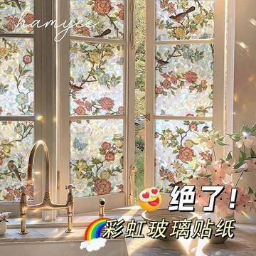 免運❤️臺灣熱銷⛲️超美觀靜電彩虹玻璃貼免膠防走光窗貼衛生間臥室透光半透人貼膜紙