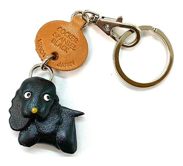 可卡犬 黑色 犬 真皮鑰匙圈 牽繩吊飾 手作 日本製造 VANCA