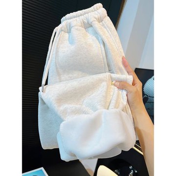 花灰色加絨小個子運動褲女早秋冬2026新款休閑加厚束腳衛褲子瘦褲