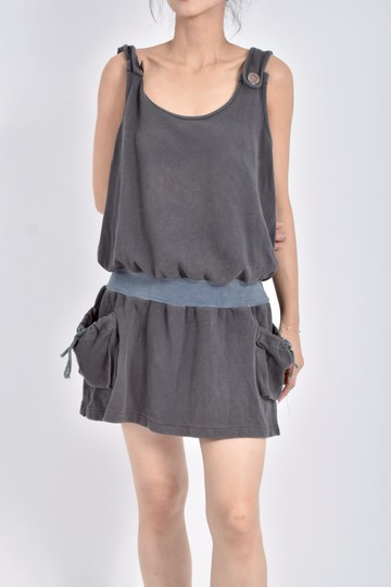 (S) ppfm棉質無袖口袋灰色洋裝