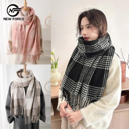 NEW FORCE 復古英倫格紋保暖披肩圍巾-多色可選