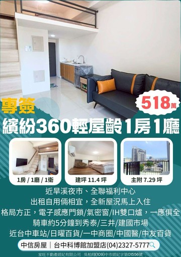 樂福專簽*再降價*專任輕屋齡1房1廳 繽紛360 ｜台中市東區長福東街