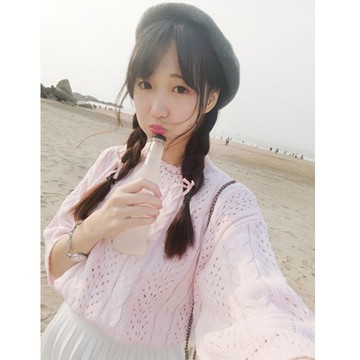 2021早秋日系甜美可愛小清新套頭毛衣女學生線衣麻花邊鏤空針織衫