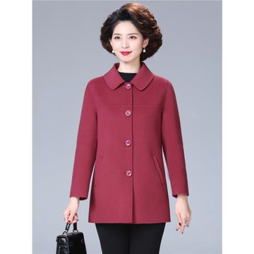 時尚媽媽秋冬裝雙面羊毛大衣洋氣大碼中老年人毛呢外套女高貴短款
