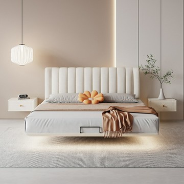 優樂悅~懸浮床奶油風輕奢現代北歐簡約網紅ins奶油風主臥雙人皮床浮空床