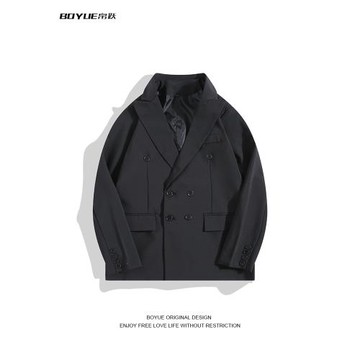 BOYUE帛躍輕熟風痞帥雙排扣墊肩西服外套潮男宴會高級感休閑西裝
