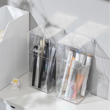 台灣熱賣🏆筆筒 壓克力筆筒 防塵筆筒 文具收納盒 多功能收納盒 化妝刷收納筒 化妝刷桶 翻蓋筆筒 方形防塵筆筒