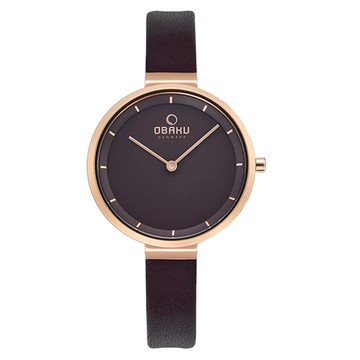 OBAKU 經典至臻皮革女錶-棕色X玫瑰金